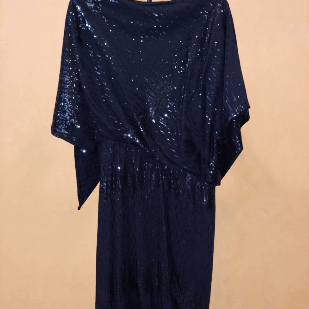 David Meister designer navy blue sequin dress 8 - Picture 4 of 8